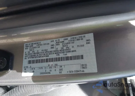 2022 Ford F-150 Lariat z USA, uszkodzony, nr VIN 1FTFW1E51NFA03366